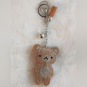 Sparkling Golden Brown Bear Keychain with Tassel Bag Charm